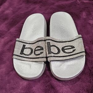 Bebe Sparkling Silver Slide Sandals